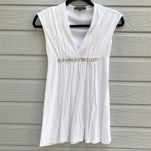 Express | White Jeweled Empire Waist Top - XS